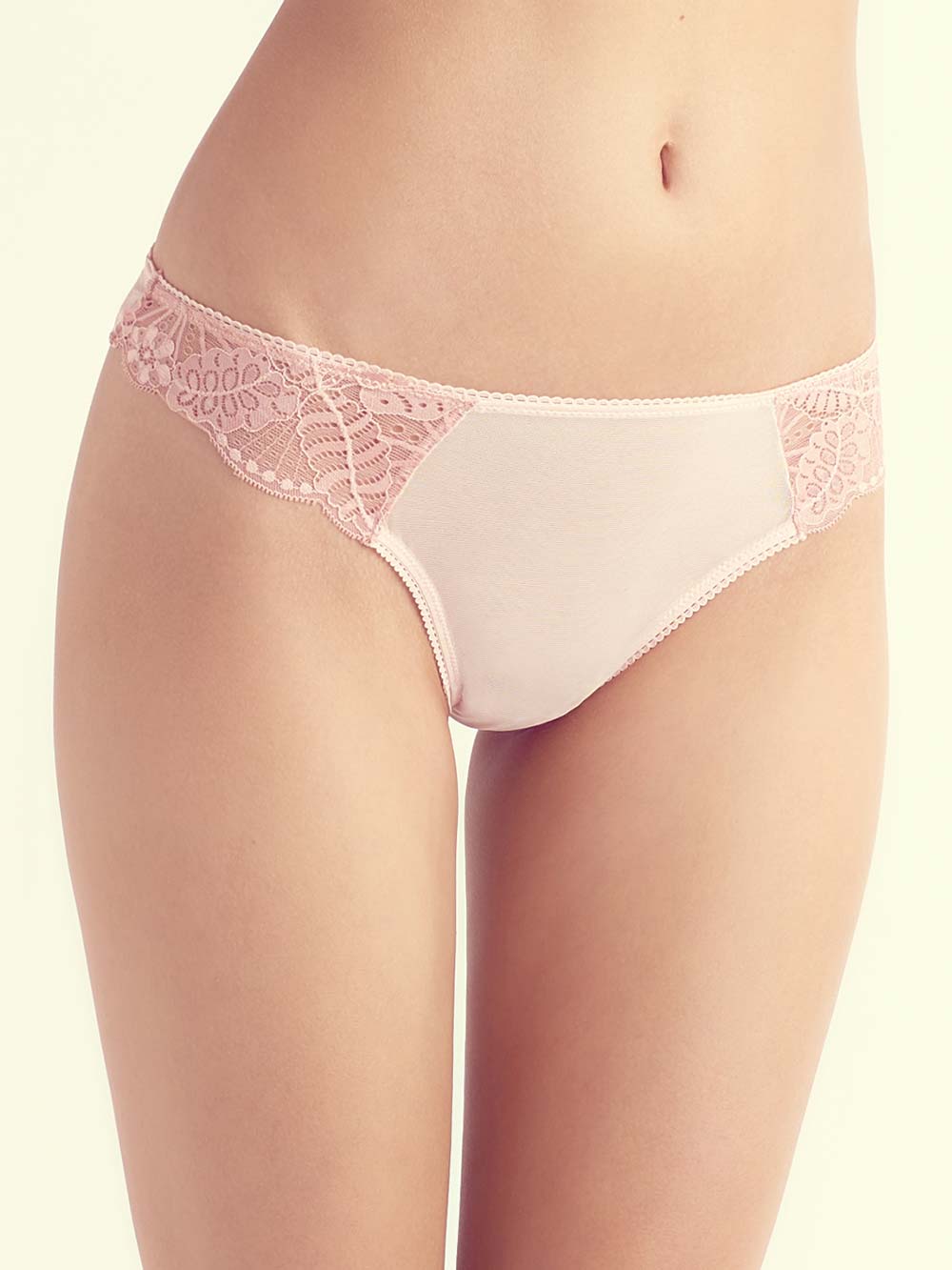 Cecilia Lace Detail Cotton Crotch Thong color_Rosette/Peach