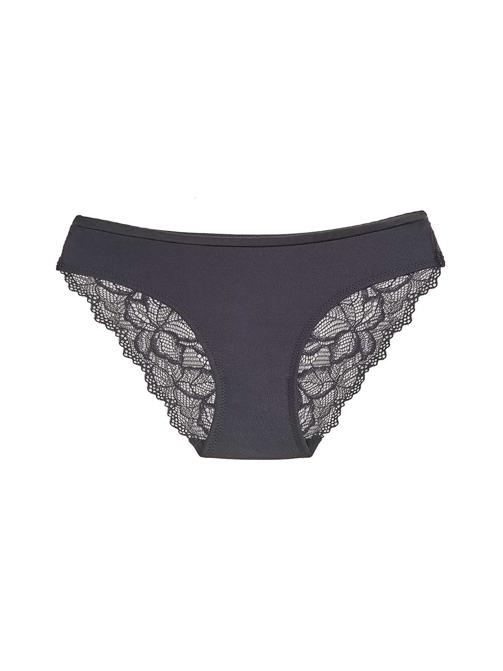 Heather Cotton Crotch Lace Detail Black Panty