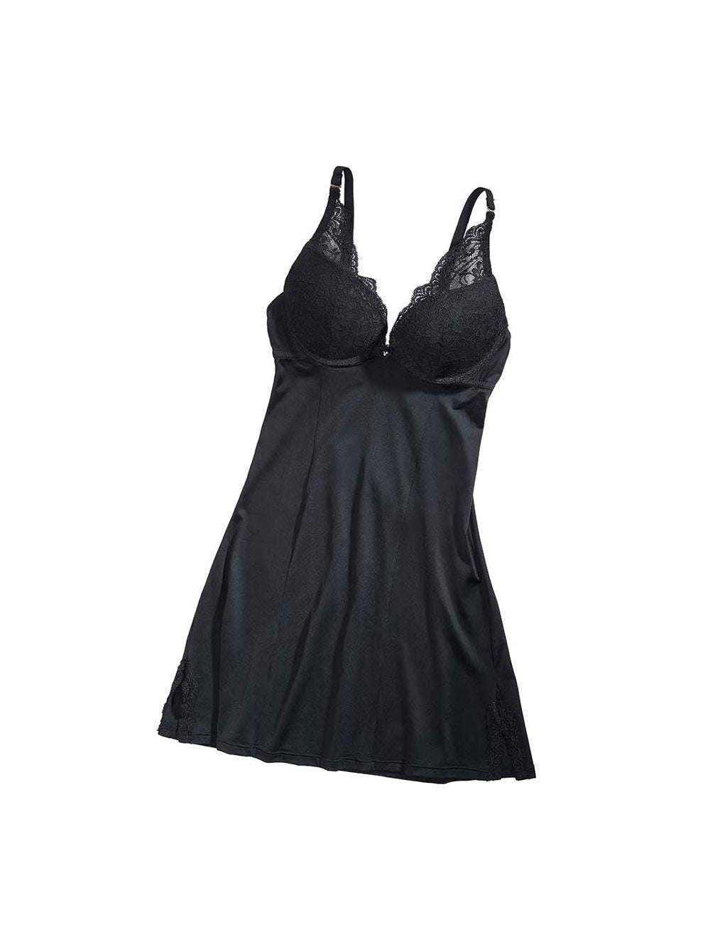 Lucia Deep-Plunge Black Slip/Chemise