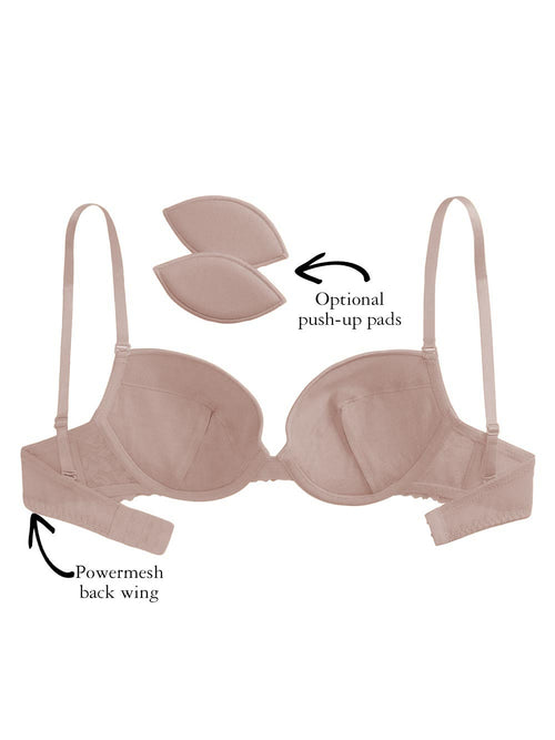 Grace Demi-Cup Bra, Petites, Push-Up, Smooth Cup, Removable Pads